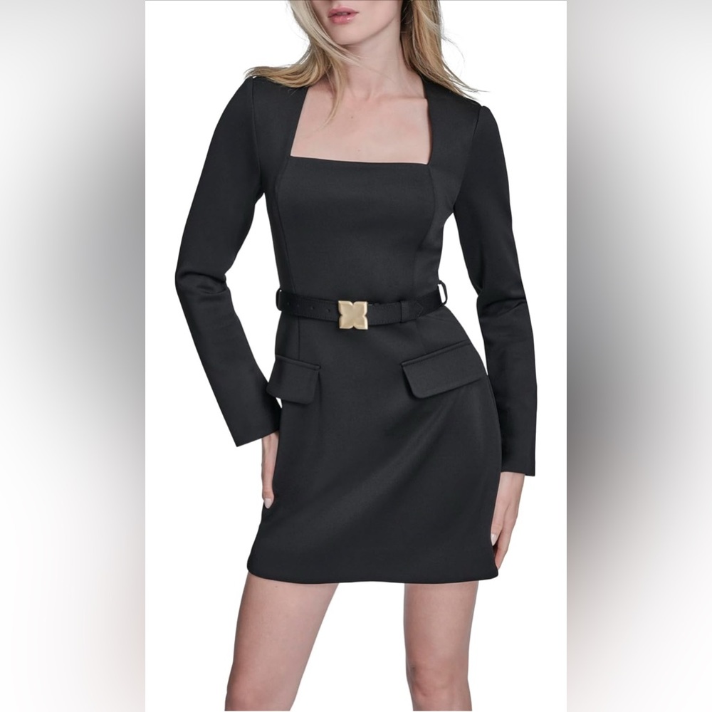 NEW - BCBG Elegant Black Sheath Mini Dress with Belt - Sz 4